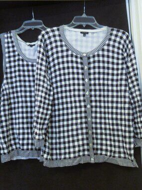 Talbots black and white gingham twin set, sz. XL cardigan sweater, tank